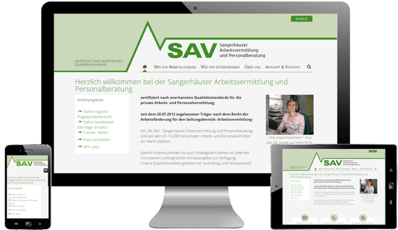 Website der Sangerhäuser Arbeitsvermittlung